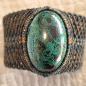 Handwoven Macrame Bracelet with Turquoise Green Cabochon